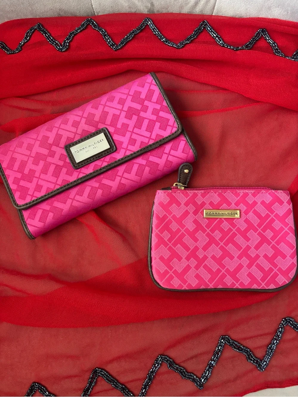 Tommy Hilfiger Pink Signature Wallet & Coin Pouch Set